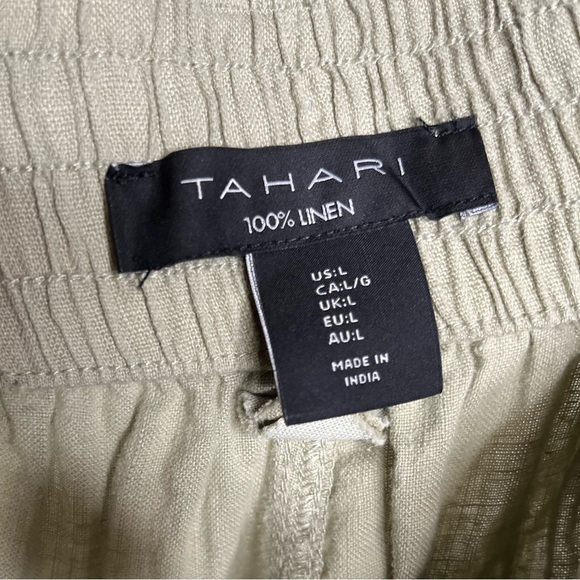 TAHARI 100% Linen khaki green pants womens L NWT belted high rise - Picture 4 of 14